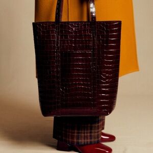 Sezane The Tote Cabas Bag Chocolate Crocodile Print